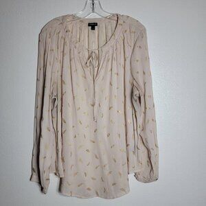 Torrid Feather Print Peasant Top Plus Size 1X‎ Long Sleeve Pullover Tie Neck